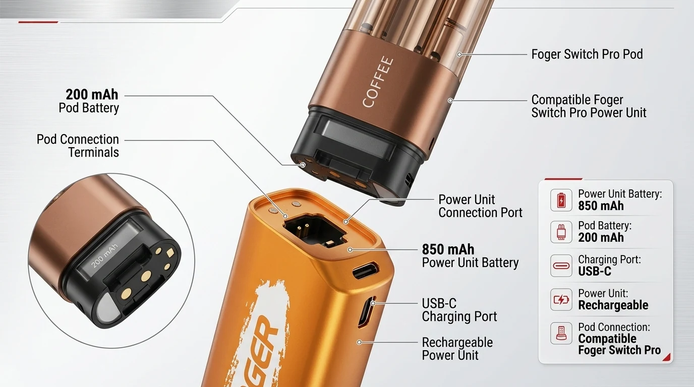 Foger Switch Proの電源ユニットとポッドの接続部分